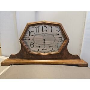 Vintage Waltham - 18" long x 9" tall Oak Mantel Mount Clock - does not work